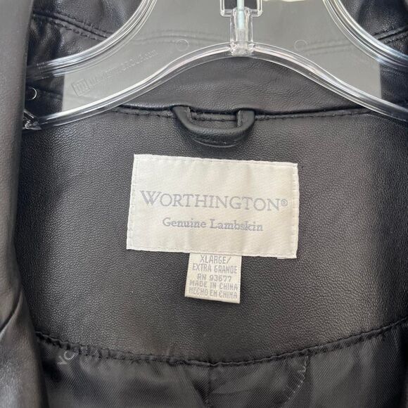 Vintage 90s/Y2K Worthington Women’s Genuine Lambskin Leather Black Trench Coat - Picture 4 of 13